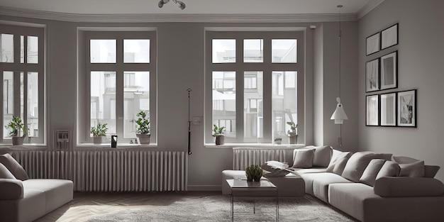  Дизайн квартиры с серыми обоями и уютным освещением